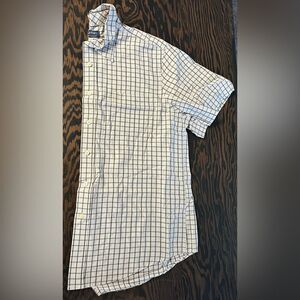 Men’s Puritan Button-Down Gray Tan Cream Plaid Short Sleeve (611)
